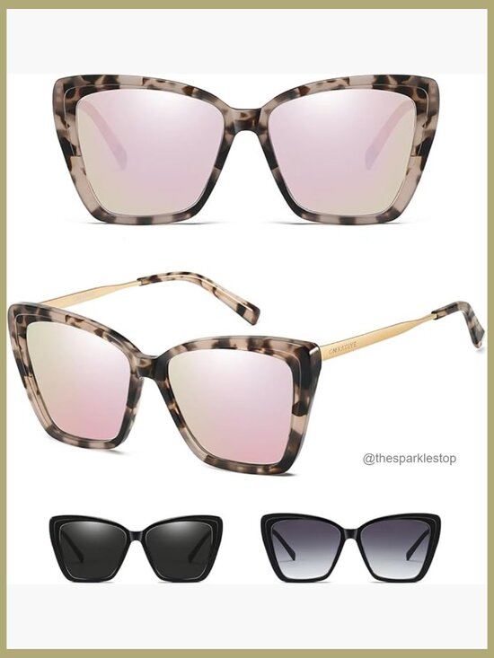 Oversized Cat Eye Sunglasses with UV400 Protection, Tortoise Acetate Frame main image 6